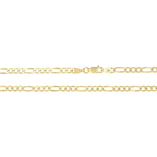 14K Gold or Rhodium Plated Silver Figaro Diamond Cut Pave Chain For Men | 1mm-13mm Thick | Solid 925 Figaro Italian Necklaces For Men - style: 4.00MM- Yellow