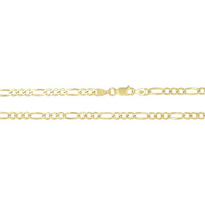 14K Gold or Rhodium Plated Silver Figaro Diamond Cut Pave Chain For Men | 1mm-13mm Thick | Solid 925 Figaro Italian Necklaces For Men - style: 4.00MM- Yellow