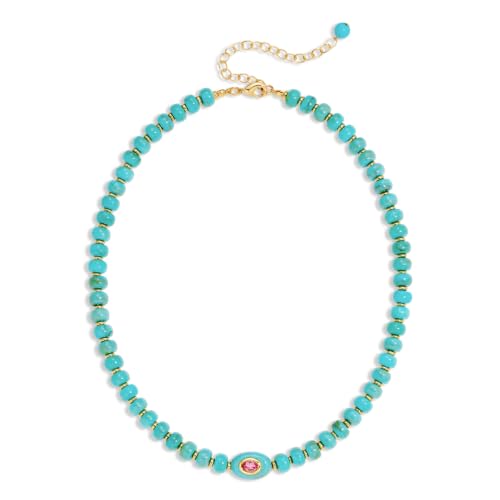 Chunky Beaded Necklace for Women Colorful Bead Choker Necklace Fashion Trendy Summer Boho Bead Statement Necklaces Beach Vocation Holiday Jewelry Gifts - color: Turquoise Beaded