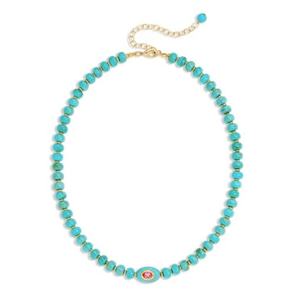 Chunky Beaded Necklace for Women Colorful Bead Choker Necklace Fashion Trendy Summer Boho Bead Statement Necklaces Beach Vocation Holiday Jewelry Gifts - color: Turquoise Beaded