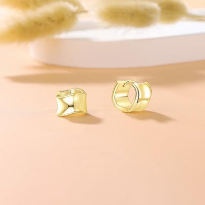925 Sterling Silver Hoop Earrings for Women Chunky Small Huggie Earrings | Hypoallergenic Lightweight Huggy Earrings Crafted with 925 Sterling Silver Posts Fashion Jewelry Gifts - color: Gold