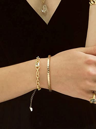 PERNNLA PEARL Dainty Gold Bar Bracelet for Women Simple Delicate Thin Cuff Bangle Hook Bracelet 18K Gold Plated Handmade Minimalist Jewelry - color: 6.Hammered