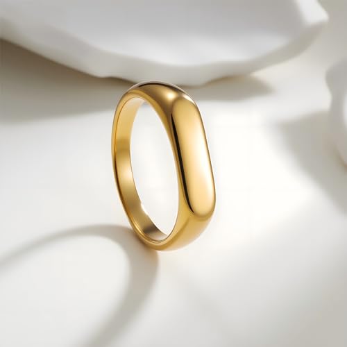 Mens Stainless Steel Plain Signet Rings 4/7/10/14MM Rectangular Pinky Rings | High Polish Classic Blank Thumb Rings, Everyday Comfit Wear, Gift for Men - color: Gold04