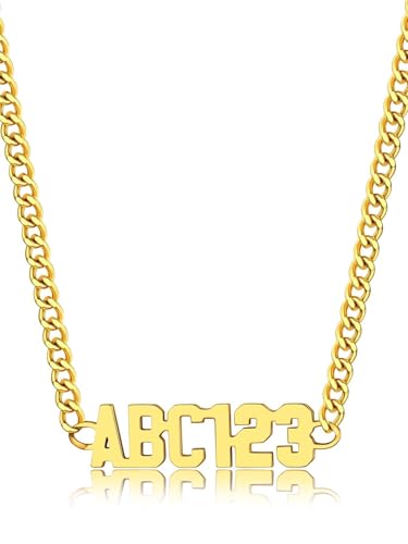 GoldChic JEWELRY Name Necklace Personalized for Men, Womens Custom Name Plate Chain, Stainless Steel Customized Old English Nameplate Choker with Curb Chains Custom, 16 inches to 30 inches - color: Curb Chain 4 mm - Gold(Small Pendant)