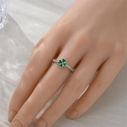 KUNSIR 925 Silver Cubic Zirconia Ring Size 7-9 Wedding Band Sterling Silver Eternity Ring Modern Style - style: Four-Leaf Clover Ring