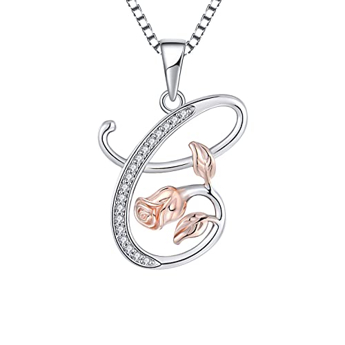 STARCHENIE Initial Necklace for Women Sterling Silver Letters 26 Alphabet Pendant Rose Flower Jewelry Gifts for Family Sisters Friend - color: C