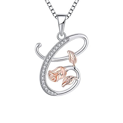 STARCHENIE Initial Necklace for Women Sterling Silver Letters 26 Alphabet Pendant Rose Flower Jewelry Gifts for Family Sisters Friend - color: C