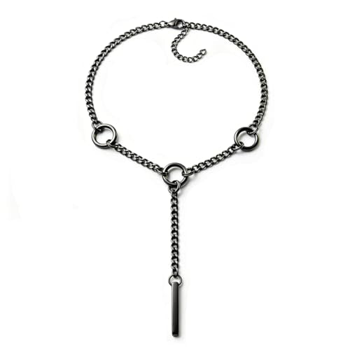Stainless Steel O Ring Choker Necklace for Women Men Chunky Cuban Chain Collar Punk Statement Jewelry Gift for Edgy Streetwear & Aesthetic Outfits - color: Black bar+ring