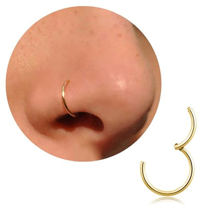 20G 18G 16G Titanium Nose Ring Hoop, Cartilage Hoop Earrings for Women Men Silver Gold Nose Ring Septum Ring Tragus Conch Helix Daith Lip Piercing Jewelry 6mm/7mm/8mm/9mm/10mm - color: Gold-20g, style: 10mm