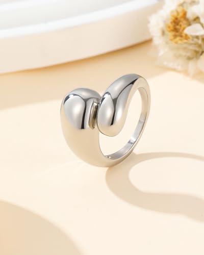 YeGieonr Gold Rings for Women Non Tarnish, 18K Gold Plated Stainless Steel North Star Signet Ring, Waterproof Dainty Pinky Statement Ring, Tarnish Free Gold Jewelry for Women - color: Waterdrop Silver
