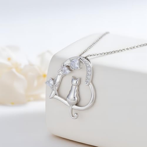 Heart Animal Necklace 925 Sterling Silver Cute Animal Pendant Jewelry Birthday Gifts for Women Girlfriend Mom Animal Lovers - style: 1-4 Silver Cat