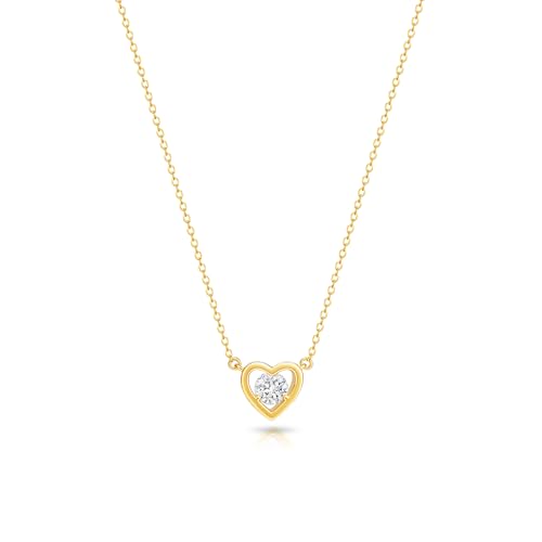 Zeffy Dainty Gold Heart Necklace for Women Trendy 14K Gold/Silver Plate Cute Heart Pendant Choker Necklaces Gold Love Heart Chain Necklace for Women Dainty Gold Jewelry Gifts for Women - style: Tiny Diamond Heart Necklace-Gold