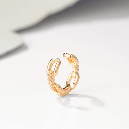 Bemoly Ear Cuff Earrings for Women 14K Gold Plated Cubic Zirconia Dangle Huggie Ear Cuffs Non Piercing | Clip On Cartilage - style: J-Chain-Single