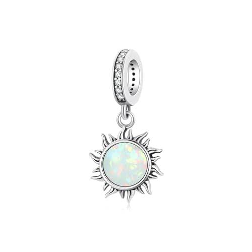 Celestial Bead Charms for Bracelets, Star Moon Dreamcatcher Dangle Charms, Silver Tone Copper, Glass Resin CZ Accents, Charm Beads for Women Jewelry Making, Gift Box Included - color: Blue Opal Sun Dangle Charm