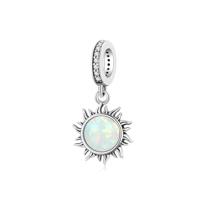 Celestial Bead Charms for Bracelets, Star Moon Dreamcatcher Dangle Charms, Silver Tone Copper, Glass Resin CZ Accents, Charm Beads for Women Jewelry Making, Gift Box Included - color: Blue Opal Sun Dangle Charm
