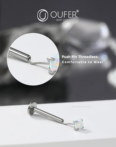 OUFER 2PCS 16G/20G Nose Lip Studs, G23 Solid Titanium Threadless Push in Nose Nostril Lip Labret Medusa Monroe Helix Cartilage Tragus Conch Lobe Piercing Jewelry for Women Men - color: Silver bar, Claw Opal, size: 2pcs, 16g 5mm, 3mm Opal