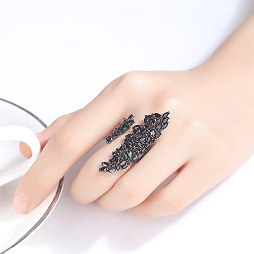 18K Gold Plated Rings for Women and Teen Girls Non Tarnish Cubic Zirconia Fidget Ring Butterfly/Snake/Mesh/Cross/Crown Knuckle Ring Open Adjustable Statement Stacking Chunky Rings - color: Black Magic