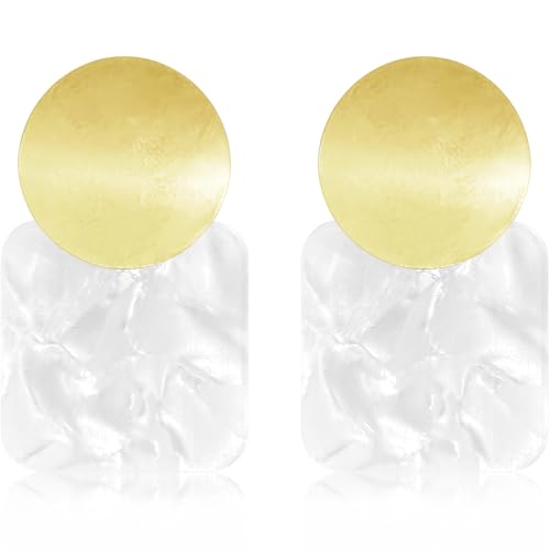 70s 80s Acrylic Hollow Round Geometric Dangle Drop Earrings Retro Square Oval Stud earrings For Women - style: White Gold