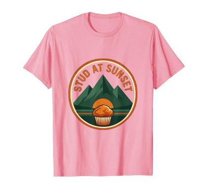 Stud At Sunset Aging Humor Design T-Shirt - color: Pink, size: Medium
