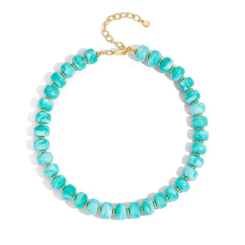 Chunky Beaded Necklace for Women Trendy Multicolor Resin Beads Choker Necklaces Boho Summer Statement Necklace Chunky Heart Jewelry - color: Bead necklace-lake blue