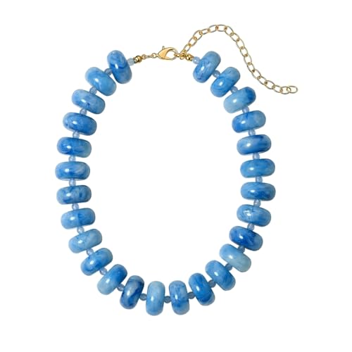 Chunky Beaded Necklace for Women, Multi-Color Acrylic Choker | Vibrant Candy-Colored Beads, Bold Chunky Statement Style for Summer Outfits, Festivals & Vacation Looks - color: Sky Blue