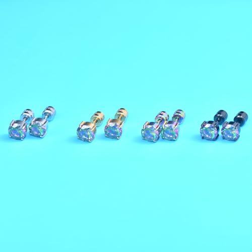 Titanium Flat Back Surgical Stainless Steel Stud Earrings for Women Men,Birthstone Stud Earrings Hypoallergenic Double Side 5A Cubic Zirconia Studs Jewelry 6mm - color: Silvery-Purple Cz