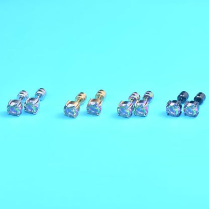 Titanium Flat Back Surgical Stainless Steel Stud Earrings for Women Men,Birthstone Stud Earrings Hypoallergenic Double Side 5A Cubic Zirconia Studs Jewelry 6mm - color: Silvery-Purple Cz