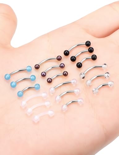 16g 6/8/10mm White/Pink/Black Eyebrow/Rook/Snug/Vertical-Labret/VCH/Snake-Eyes/Anti-Tragus/Christina/Daith/Belly-Button/Bridge/Hood/Surface Curved Barbell Piercing Jewelry for Women Men - color: Black