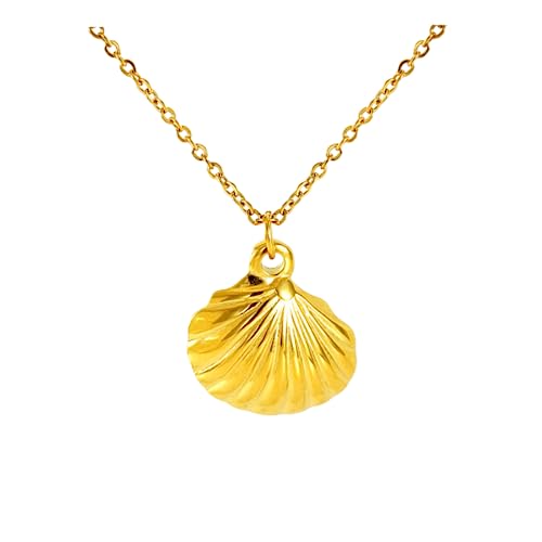18K Gold Plated Stainless Steel Bee Honeycomb Pendant Necklace, Adjustable Y Lariat Conch/Guitar/Horseshoe Necklace for Women - color: Gold, style: SeaShell