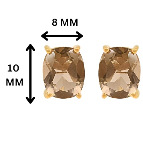 Women's 18K Gold Plated 8x10mm Princess Cut Gemstone Stud Earrings – Birthstone Jewelry for Her – Classic Cushion Studs - color: Smoky Quartz