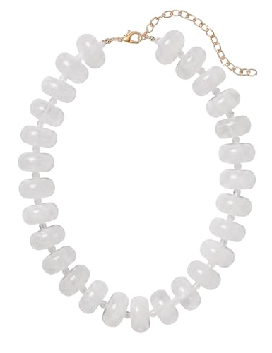 Chunky Beaded Necklace for Women, Resin Oversized Beaded Choker,Bold Statement Chain,Large Beads Necklace, Fashion Jewelry for Spring Summer Gifts - color: White