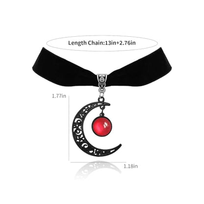 Gothic Black Velvet Goth Choker Necklace for Women,Cameo Black Choker Crow Skull Pendant Necklace Vintage Collar Skull Necklace Gothic Jewelry - style: Red moon