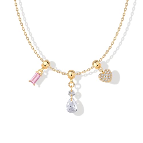 PAVOI 14K Gold Plated Dainty Necklace with Removable Charms Set for Women | 2 and 3-Pack Small Motif & Mantra Pendants, Adjustable Chain Gold Charm Necklace, Cute Jewelry Gifts - style: Heart Pack