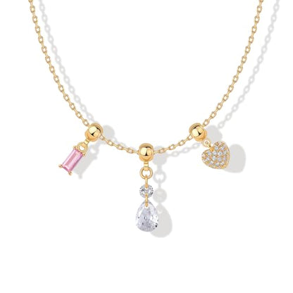 PAVOI 14K Gold Plated Dainty Necklace with Removable Charms Set for Women | 2 and 3-Pack Small Motif & Mantra Pendants, Adjustable Chain Gold Charm Necklace, Cute Jewelry Gifts - style: Heart Pack