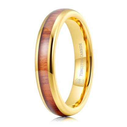 THREE KEYS JEWELRY Tungsten Wedding Band Koa wood Inlay Black Domed | 4mm, 6mm, 8mm, Everyday Wear, Black, Domed, Koa wood inlay - color: Gold+Hawaiian Wood 4mm