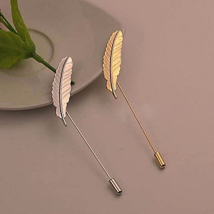 Men Metal Feather Brooch Pin Vintage Lapel Stick Pin Suit Tie Brooch Badge 2PCS