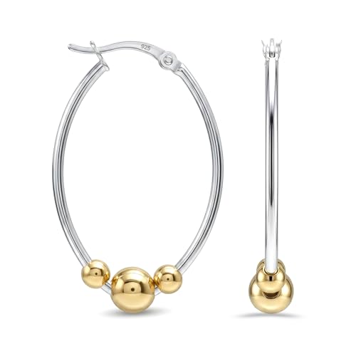 LeCalla 925 Sterling Silver Hoop Earrings for Women | Lightweight Two-Tone & Gold-Plated Hoops Earring Jewelry | Bead Ball & Evil Eye Click-Top Round & Oval Hoop Earrings Jewelry Gifts - color: Gold-Plated Oval