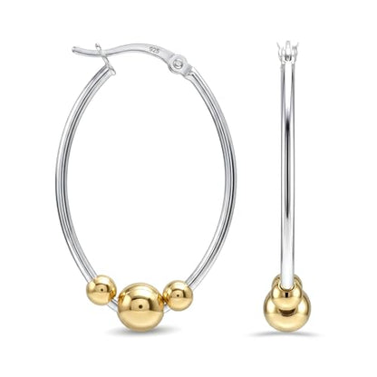 LeCalla 925 Sterling Silver Hoop Earrings for Women | Lightweight Two-Tone & Gold-Plated Hoops Earring Jewelry | Bead Ball & Evil Eye Click-Top Round & Oval Hoop Earrings Jewelry Gifts - color: Gold-Plated Oval