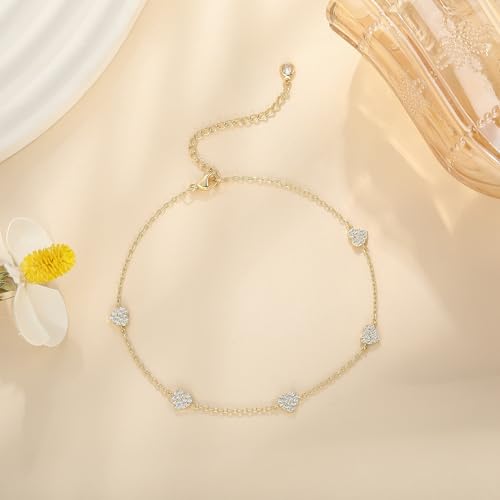 Anklets for Women Waterproof 14K Gold Plated Beach Ankle Bracelets | Dainty Summer Butterfly Clover Anklet Non Tarnish, Heart Bow Anklet, Layered Beach Jewelry, Accessories for Women Trendy - color: Gold 8