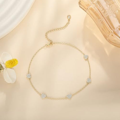 Anklets for Women Waterproof 14K Gold Plated Beach Ankle Bracelets | Dainty Summer Butterfly Clover Anklet Non Tarnish, Heart Bow Anklet, Layered Beach Jewelry, Accessories for Women Trendy - color: Gold 8