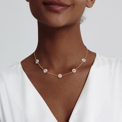 OGD Gold Pearl Necklace Set for Women 14K Plated Layered Daisy Choker Gift - color: Gold Daisy Pearl-1PCS