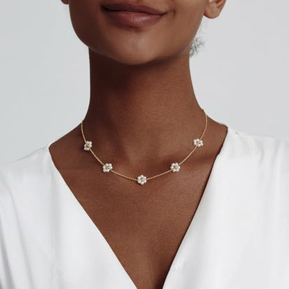 OGD Gold Pearl Necklace Set for Women 14K Plated Layered Daisy Choker Gift - color: Gold Daisy Pearl-1PCS