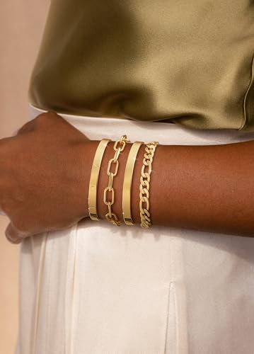 KOHOTA Chunky Gold Bracelets for Women Non Tarnish 14K Gold Plated Cuff Bracelet Stack Trendy Love Bangle Bracelets Stackable Tennis Bracelet Set Tie Knot Cuban Paperclip Figaro Chain Jewelry Gifts - color: B.Love bangle