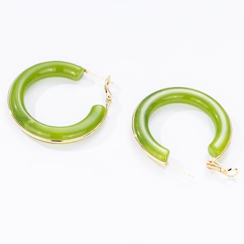 Chunky Gold Resin Hoop Earrings Leverback Statement Huggie Hoops Dangle Drop Dressy Earring Prom Festival Vacation Jewelry for Women - color: Green, size: Hoop