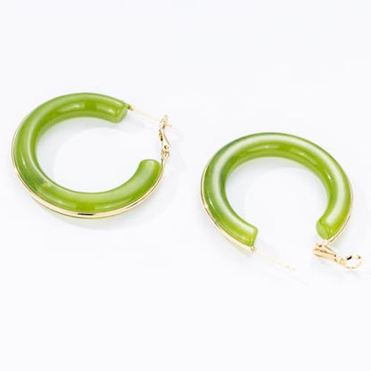 Chunky Gold Resin Hoop Earrings Leverback Statement Huggie Hoops Dangle Drop Dressy Earring Prom Festival Vacation Jewelry for Women - color: Green, size: Hoop