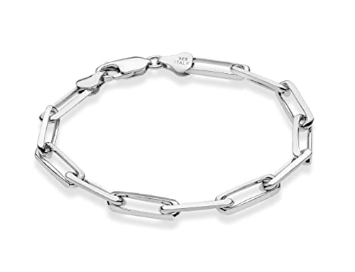 Miabella Italian 925 Sterling Silver 5mm Paperclip Bracelet for Women Men | Fine Jewelry, Solid Link Chain, Made in Italy - color: rhodium-plated-sterling-silver, size: Length 7 Inches