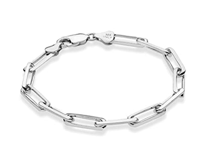 Miabella Italian 925 Sterling Silver 5mm Paperclip Bracelet for Women Men | Fine Jewelry, Solid Link Chain, Made in Italy - color: rhodium-plated-sterling-silver, size: Length 8.5 Inches