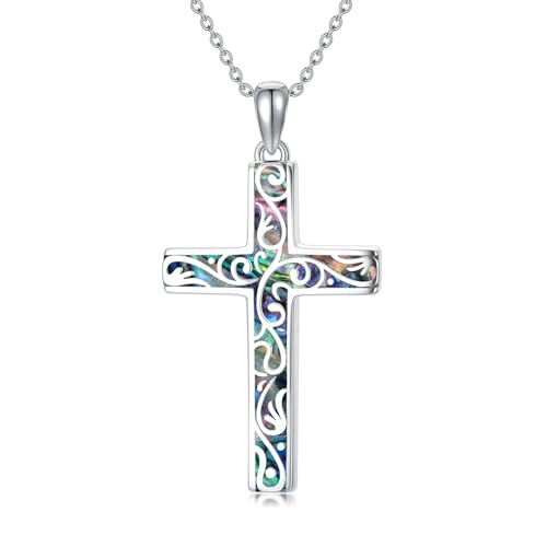 Cross Necklace for Men Women 925 Sterling Silver Cross Pendant Necklace Christian Religious Jewelry Gifts for Anniversary - color: 19-Abalone Cross