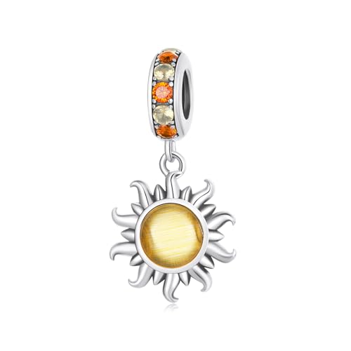 Celestial Bead Charms for Bracelets, Star Moon Dreamcatcher Dangle Charms, Silver Tone Copper, Glass Resin CZ Accents, Charm Beads for Women Jewelry Making, Gift Box Included - color: Golden Sun Dangle Charm