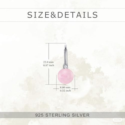 TIGER RIDER Pearl Earrings 925 Sterling Silver Leverback Hypoallergenic Drop Earring Jewelry for Women Birthday Gifts - style: Rose Quartz